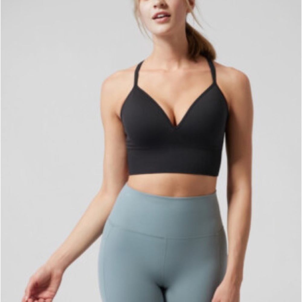 Athleta Black V-Neck Sports Bra with Adjustable Straps